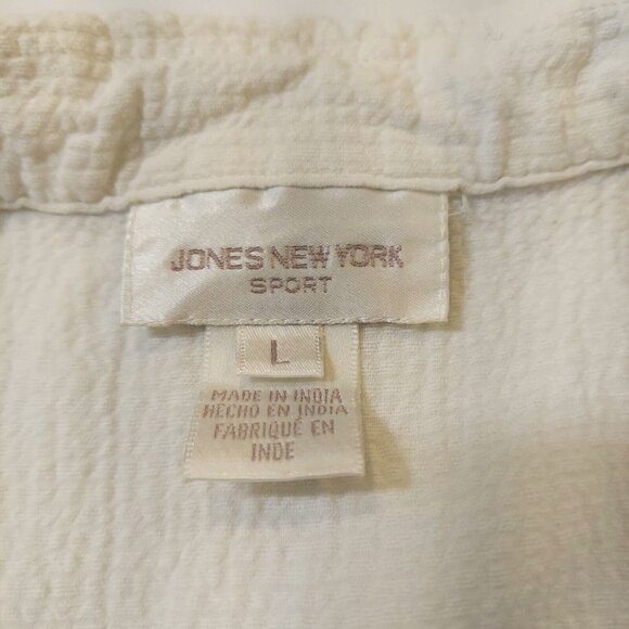 Jones New York Linen Blend Top Blouse Womans L Textured jacket Gauzy White beach - Picture 7 of 9